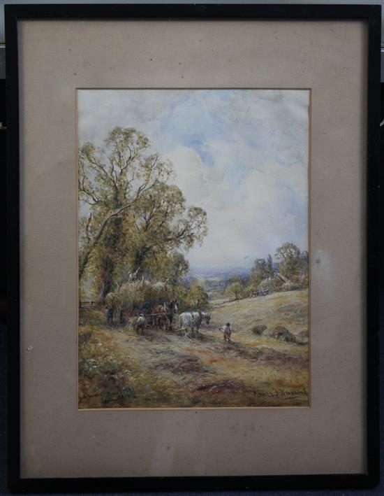 Henry John Kinnaird (fl.1880-1908) A Sussex hayfield, 14 x 10.25in.